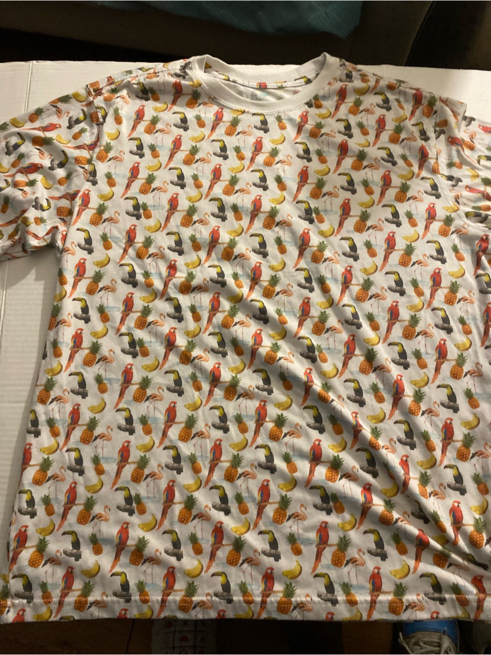 Caribbean White Tropical Parrot & Pineapple Short Sleeve Tee